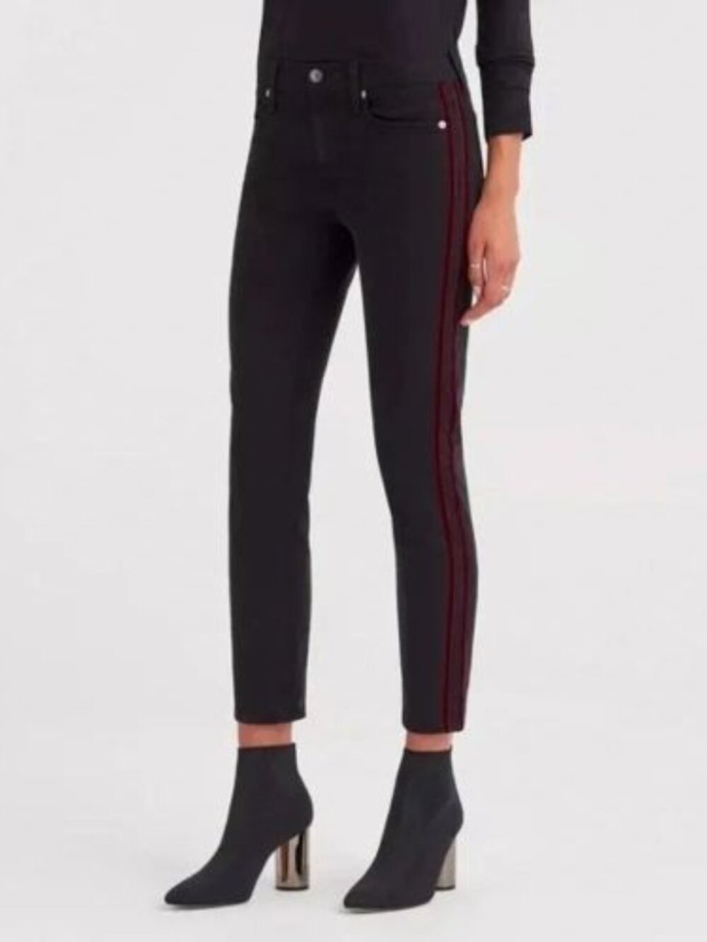 NWT 7 For All Mankind Black Skinny Jeans with Red Velvet Side Stripe